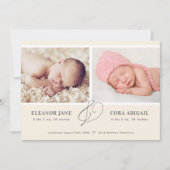 Yellow Simple Twins Photo Birth Aankondiging (Voorkant)