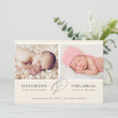 Yellow Simple Twins Photo Birth Aankondiging (Staand voorkant)