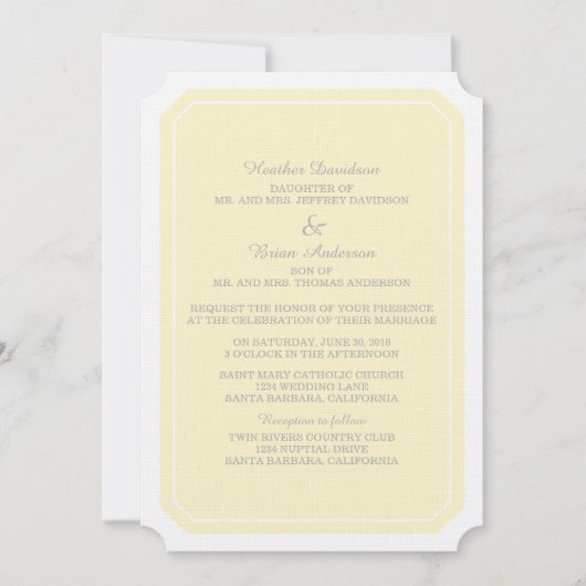 Yellow Simply Elegant Wedding Invite Kaart (Voorkant)