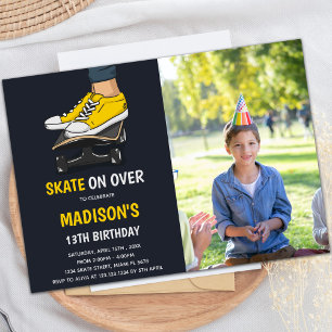 Yellow Skateboards Birthday Invitations w foto Kaart