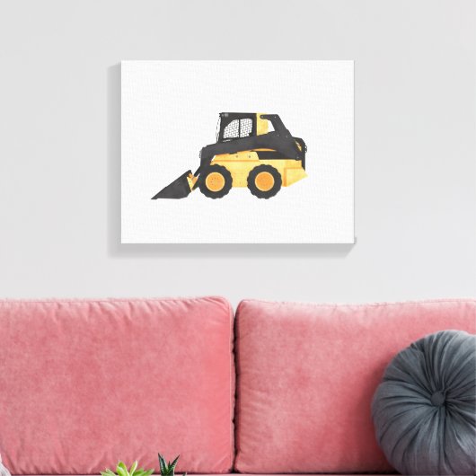 Yellow Skid Steer Construction Vehicle Canvas Afdruk (Insitu (Woonkamer))