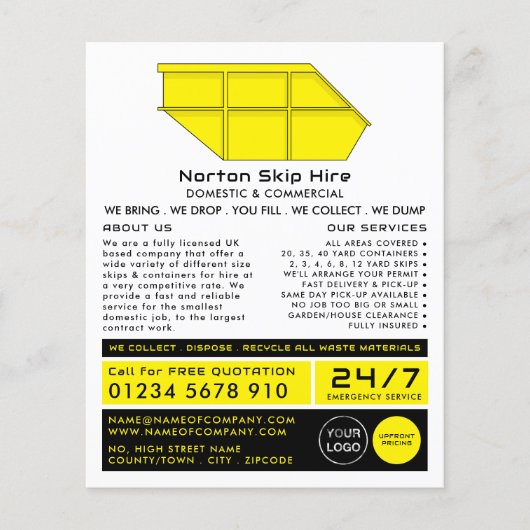 Yellow Skip, Skip/Dumpster Company Adverteren Flyer (Voorkant)