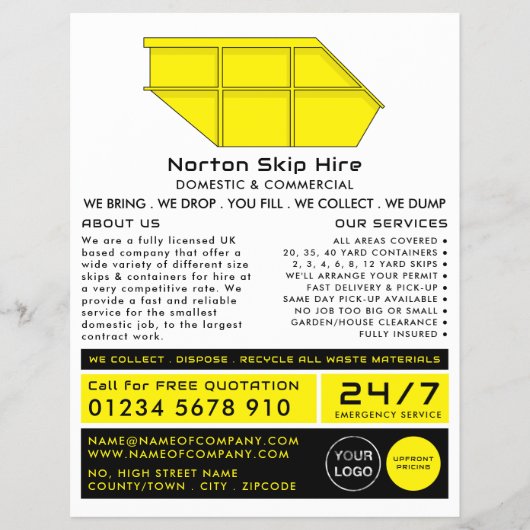 Yellow Skip, Skip/Dumpster Company Adverteren Flyer (Voorkant)