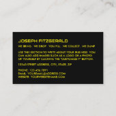 Yellow Skip, Skip/Dumpster Company Visitekaartje (Achterkant)