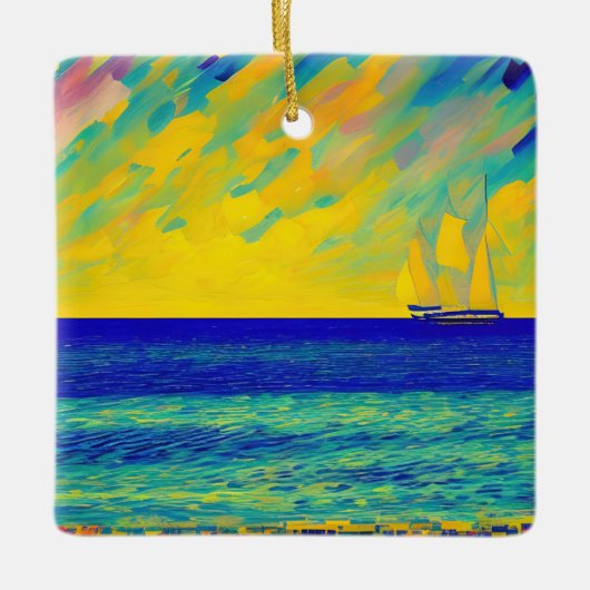 "Yellow Sky Race" Zeegezicht Keramisch Ornament (Voorkant)