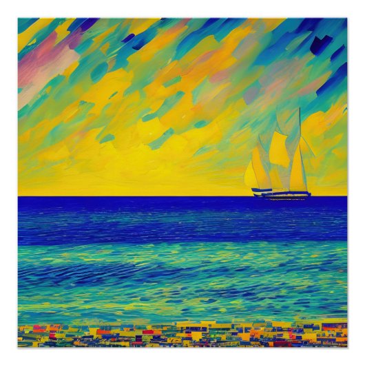 "Yellow Sky Race" Zeelandschap Perfect Poster (Voorkant)