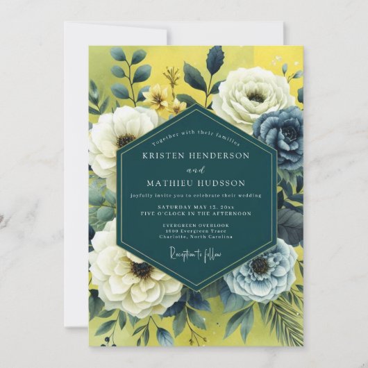 Yellow Slate Artistic Bloom Wedding Kaart (Voorkant)