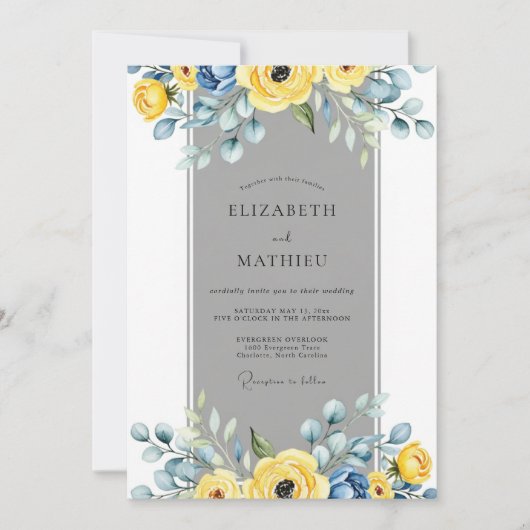 Yellow Slate Gray Elegant Spring Wedding Kaart (Voorkant)