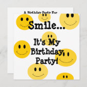Yellow Smile Face Birthday Party-uitnodigingen Kaart (Voorkant / Achterkant)