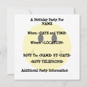 Yellow Smile Face Birthday Party-uitnodigingen Kaart (Achterkant)