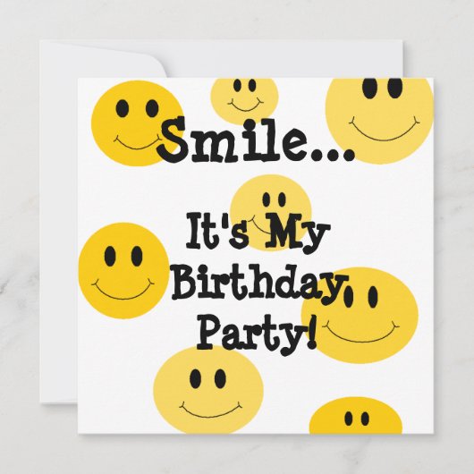 Yellow Smile Face Birthday Party-uitnodigingen Kaart (Voorkant)