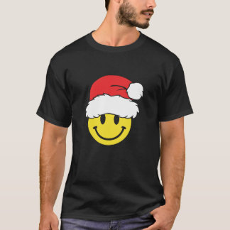 Yellow Smile Face Christmas Santa Hat Xmas Happy F T-shirt