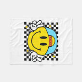 Yellow Smile Face Cute Checkered Peace Smiling Hap Fleece Deken (Voorkant (Horizontaal))