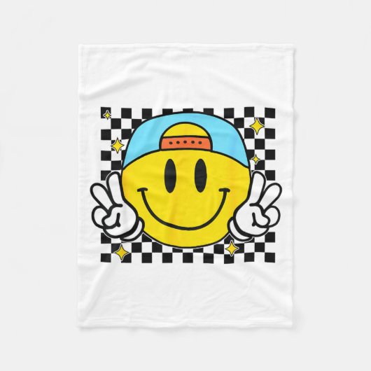 Yellow Smile Face Cute Checkered Peace Smiling Hap Fleece Deken (Voorkant)