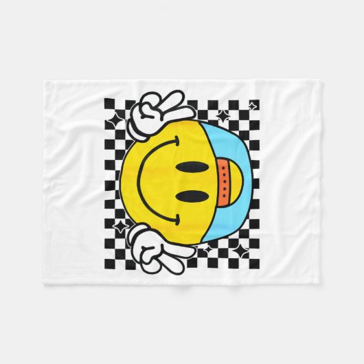 Yellow Smile Face Cute Checkered Peace Smiling Hap Fleece Deken (Voorkant (Horizontaal))