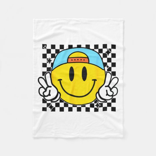 Yellow Smile Face Cute Checkered Peace Smiling Hap Fleece Deken (Voorkant)