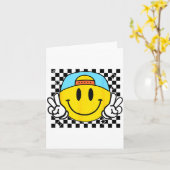 Yellow Smile Face Cute Checkered Peace Smiling Hap Kaart (Gele Bloem)