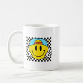 Yellow Smile Face Cute Checkered Peace Smiling Hap Koffiemok (Links)
