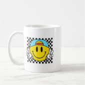 Yellow Smile Face Cute Checkered Peace Smiling Hap Koffiemok (Links)