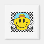 Yellow Smile Face Cute Checkered Peace Smiling Hap Magneet (Voorkant)