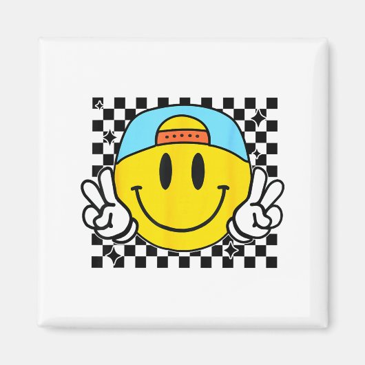 Yellow Smile Face Cute Checkered Peace Smiling Hap Magneet (Voorkant)