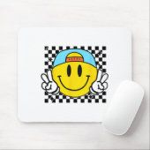 Yellow Smile Face Cute Checkered Peace Smiling Hap Muismat (Met muis)
