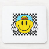 Yellow Smile Face Cute Checkered Peace Smiling Hap Muismat (Voorkant)