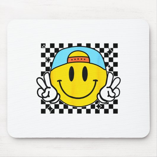 Yellow Smile Face Cute Checkered Peace Smiling Hap Muismat (Voorkant)