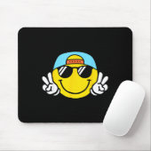 Yellow Smile Face Cute Checkered Peace Smiling Hap Muismat (Met muis)