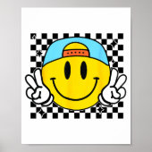 Yellow Smile Face Cute Checkered Peace Smiling Hap Poster (Voorkant)