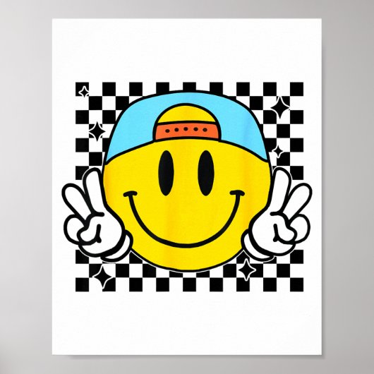 Yellow Smile Face Cute Checkered Peace Smiling Hap Poster (Voorkant)
