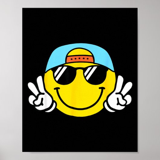Yellow Smile Face Cute Checkered Peace Smiling Hap Poster (Voorkant)