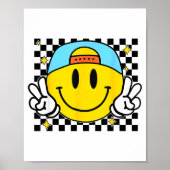 Yellow Smile Face Cute Checkered Peace Smiling Hap Poster (Voorkant)