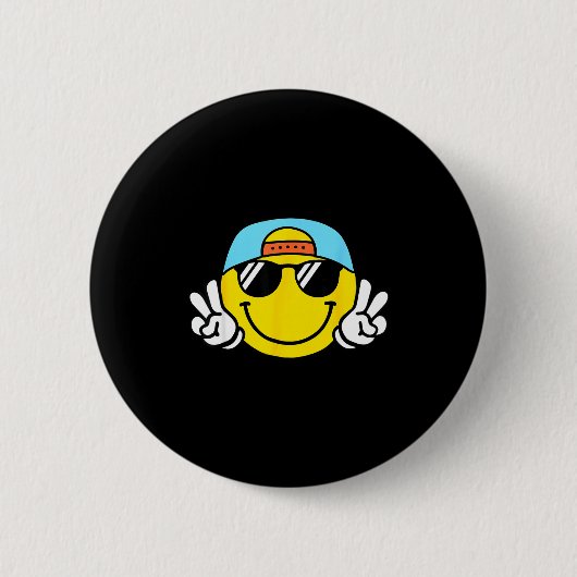Yellow Smile Face Cute Checkered Peace Smiling Hap Ronde Button 5,7 Cm (Voorkant)