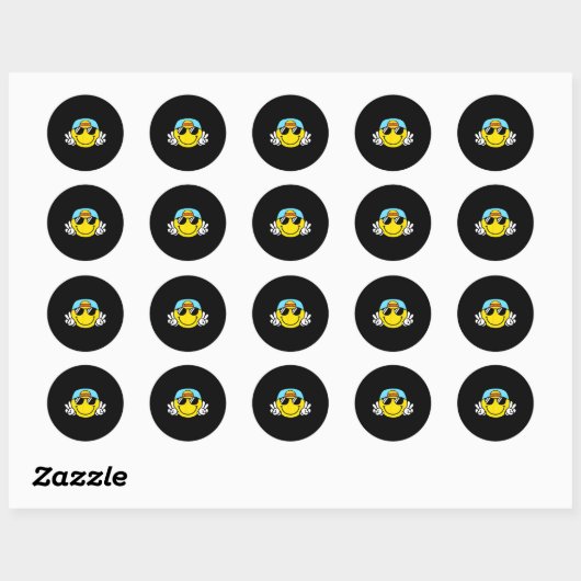 Yellow Smile Face Cute Checkered Peace Smiling Hap Ronde Sticker (Vel)