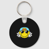 Yellow Smile Face Cute Checkered Peace Smiling Hap Sleutelhanger (Voorkant)