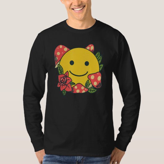 Yellow Smile   Smiling Face Cute Mushroom Rose Flo T-shirt (Voorkant)