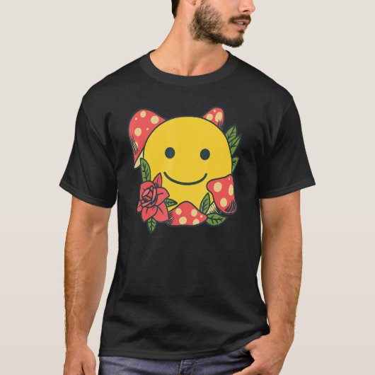 Yellow Smile   Smiling Face Cute Mushroom Rose Flo T-shirt (Voorkant)