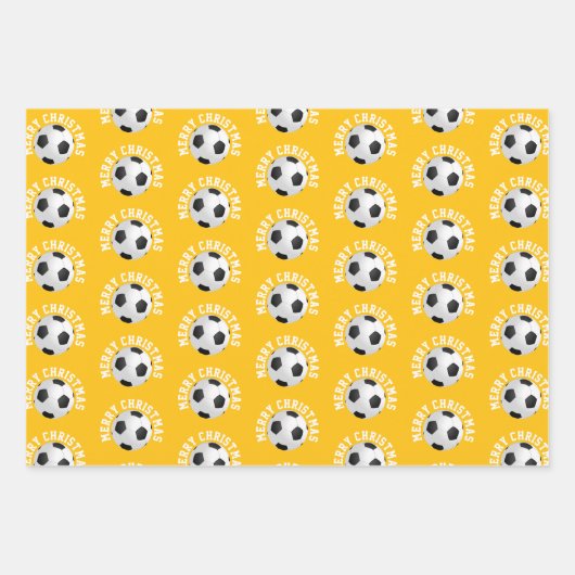 Yellow Soccer Football Balls Kinder naam kerst Inpakpapier Vel (Voorkant 2)