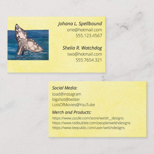 Yellow Social calling card-whale Visitekaartje (Voorkant / Achterkant)