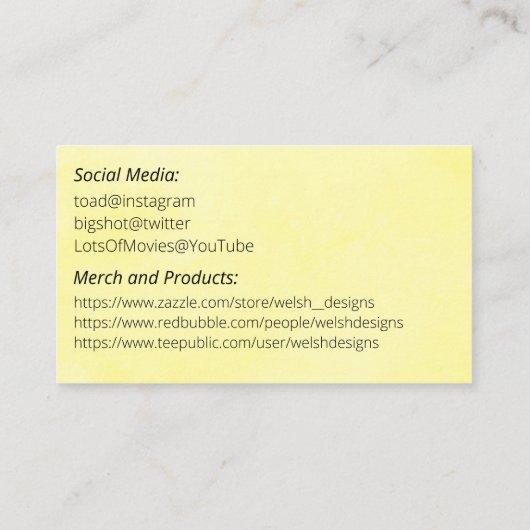 Yellow Social introduction calling card-tractor Visitekaartje (Achterkant)