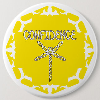 Yellow Solar Plexus Chakra Dragonfly White BG Ronde Button 6,0 Cm