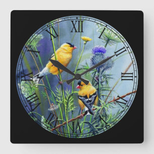 Yellow Song Birds die Roman Numeral afspeelt Vierkante Klok
