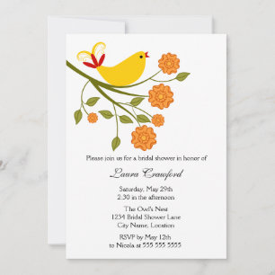 Yellow Songbird Bridal Shower Invitation Kaart