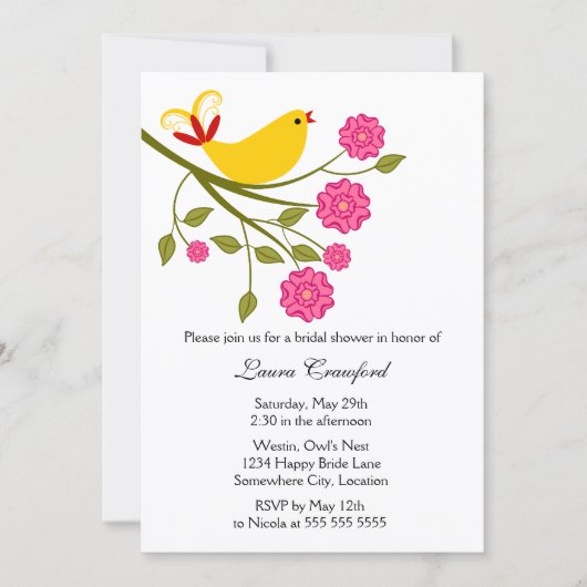 Yellow Songbird Bridal Shower Invitation Kaart (Voorkant)