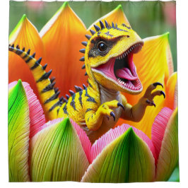 Yellow Spiked Dinosaur Baby Douchegordijn