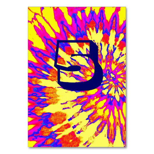 Yellow Spiral Tie Dye Wedding Table Five Kaart (Voorkant)