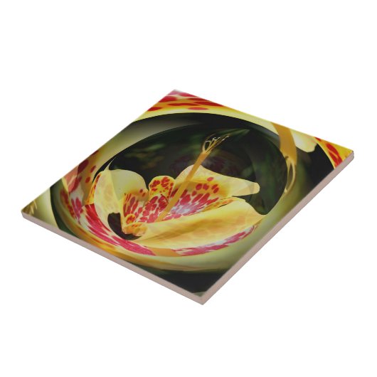 Yellow Spotted Lily Floral Abstracte Art Tegeltje (Zijkant)