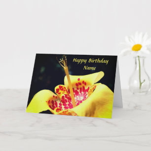 Yellow Spotted Lily Flower Personalized Birthday Kaart