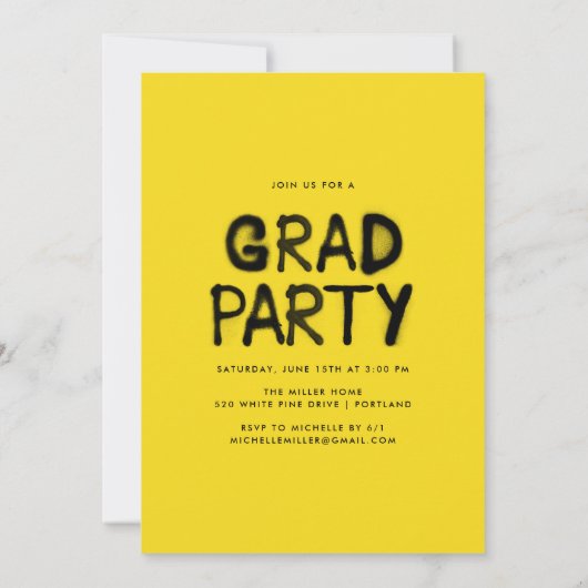 Yellow Spray Paint Photo Graduparty Kaart (Achterkant)
